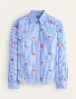 Sienna Embroidered Shirt-Mushroom, Blue Stripe-Boden Sale