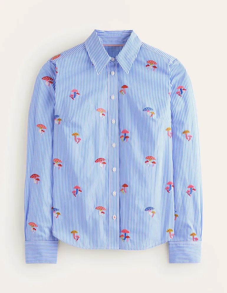 Sienna Embroidered Shirt-Mushroom, Blue Stripe-Boden Sale
