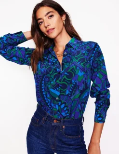 Sienna Silk Shirt-Blue, Kaleidoscopic Paisley-Boden Sale