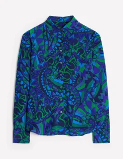 Sienna Silk Shirt-Blue, Kaleidoscopic Paisley-Boden Sale