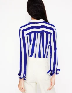 Sienna Silk Shirt-Bright Blue Wide Stripe-Boden Store