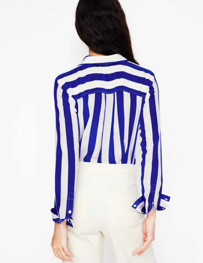 Sienna Silk Shirt-Bright Blue Wide Stripe-Boden Store