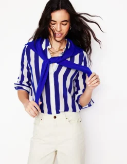 Sienna Silk Shirt-Bright Blue Wide Stripe-Boden Store