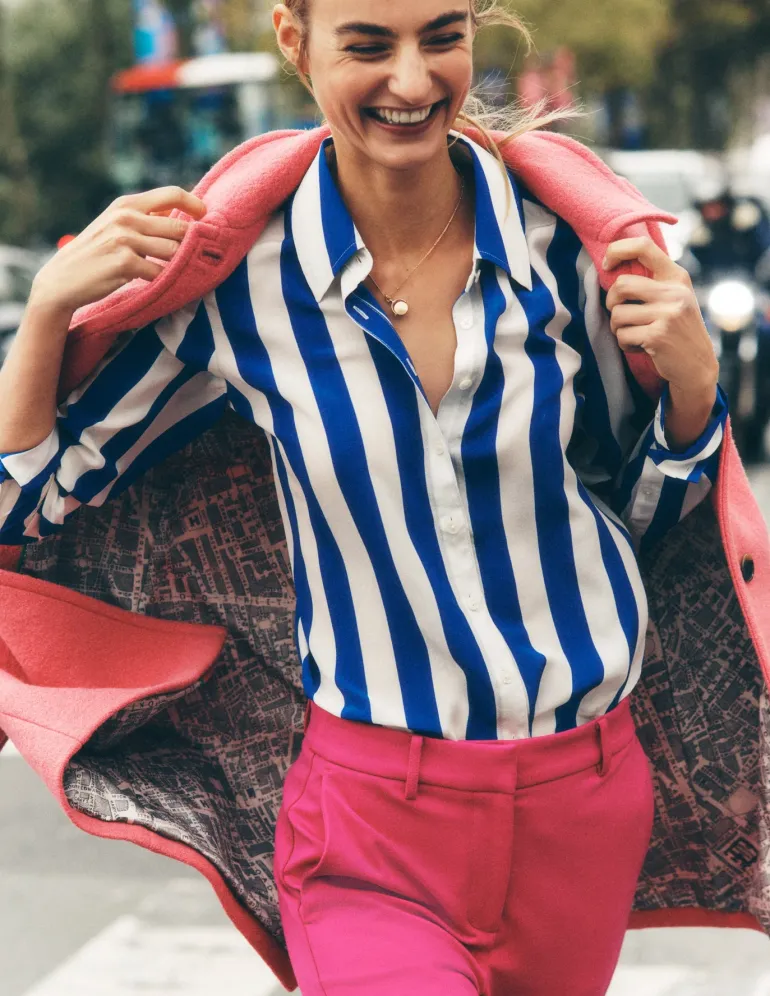 Sienna Silk Shirt-Bright Blue Wide Stripe-Boden Store