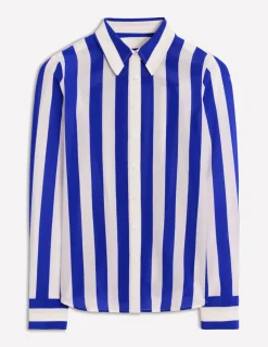 Sienna Silk Shirt-Bright Blue Wide Stripe-Boden Store