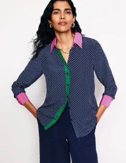 Sienna Silk Shirt-French Navy, Spots-Boden Online