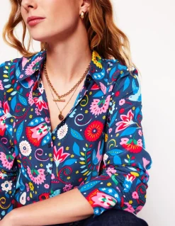 Sienna Silk Shirt-French Navy, Decorative Garden-Boden Fashion