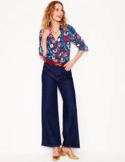 Sienna Silk Shirt-French Navy, Decorative Garden-Boden Fashion