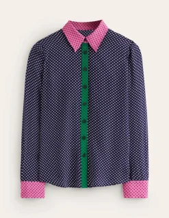 Sienna Silk Shirt-French Navy, Spots-Boden Online