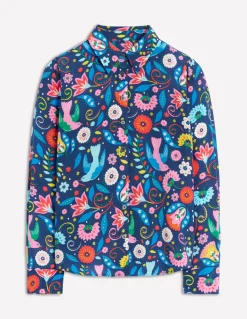 Sienna Silk Shirt-French Navy, Decorative Garden-Boden Fashion
