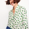Sienna Silk Shirt-Ivory, Green Abstract Dot-Boden New