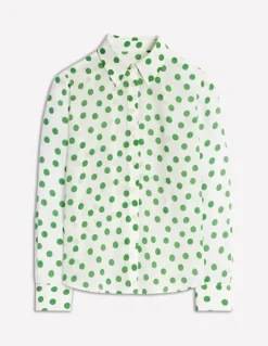 Sienna Silk Shirt-Ivory, Green Abstract Dot-Boden New