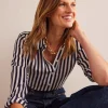 Sienna Silk Shirt-Ivory, Navy Stripe-Boden New