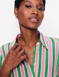 Sienna Silk Shirt-Mauve and Green Stripe-Boden Sale