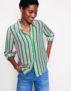 Sienna Silk Shirt-Mauve and Green Stripe-Boden Sale