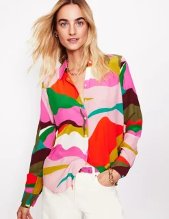 Sienna Silk Shirt-Multi, Scenic Fall-Boden Shop