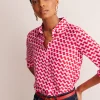 Sienna Silk Shirt-Poppy Red, Terrace Swirl-Boden Clearance