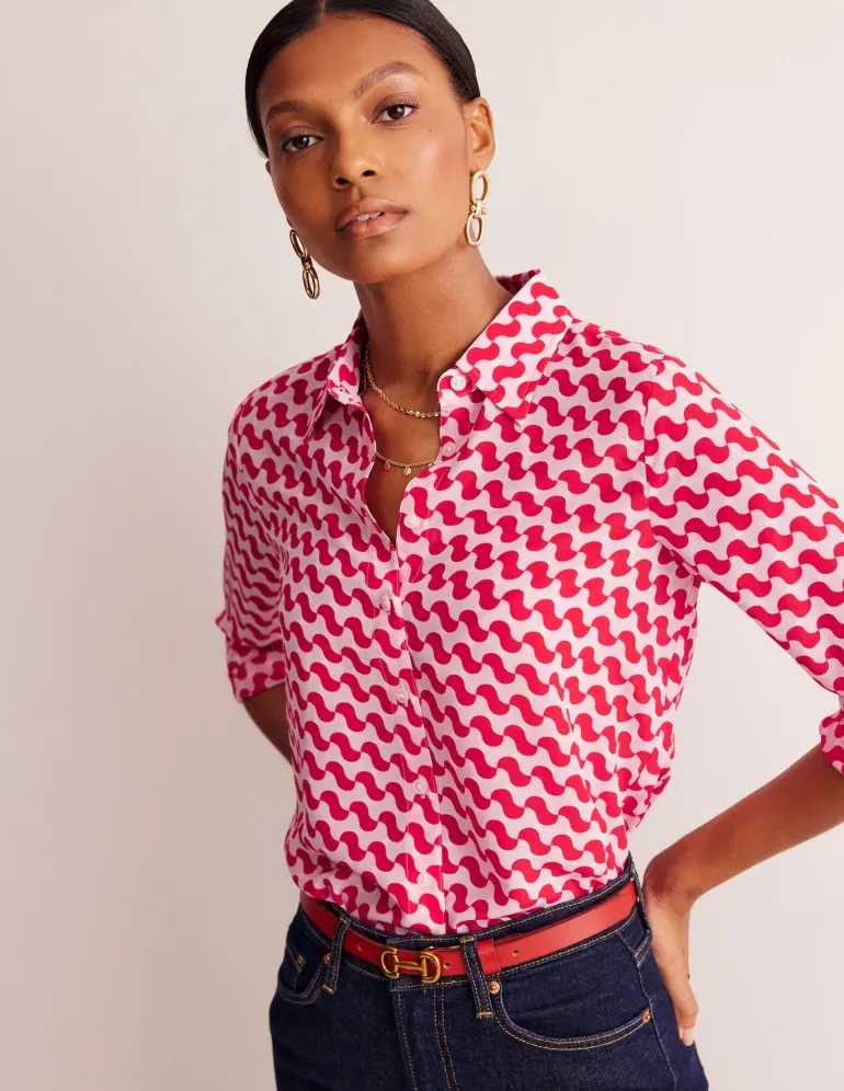 Sienna Silk Shirt-Poppy Red, Terrace Swirl-Boden Clearance
