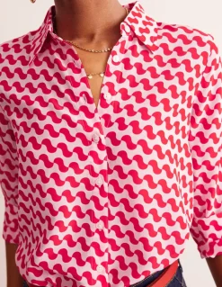 Sienna Silk Shirt-Poppy Red, Terrace Swirl-Boden Clearance
