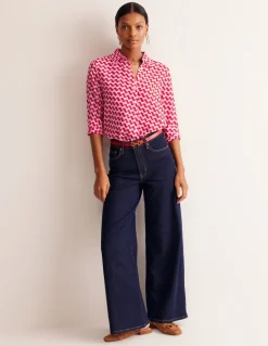 Sienna Silk Shirt-Poppy Red, Terrace Swirl-Boden Clearance