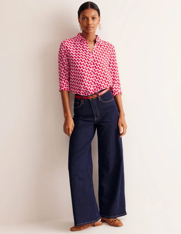 Sienna Silk Shirt-Poppy Red, Terrace Swirl-Boden Clearance