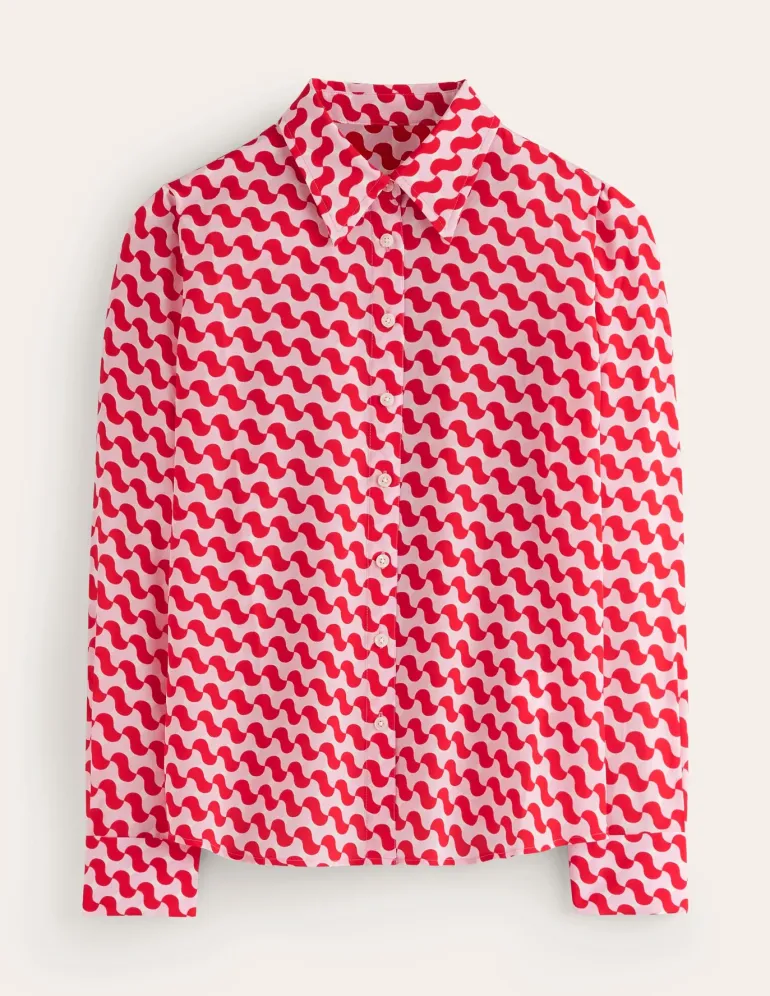 Sienna Silk Shirt-Poppy Red, Terrace Swirl-Boden Clearance