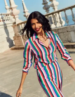 Sienna Silk Shirt-Rainbow Stripe-Boden Clearance