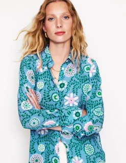 Sienna Silk Shirt-Vintage Blue, Meadow Vine-Boden Sale