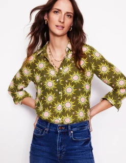 Sienna Silk Shirt-Woodland Green, Celestial-Boden Fashion