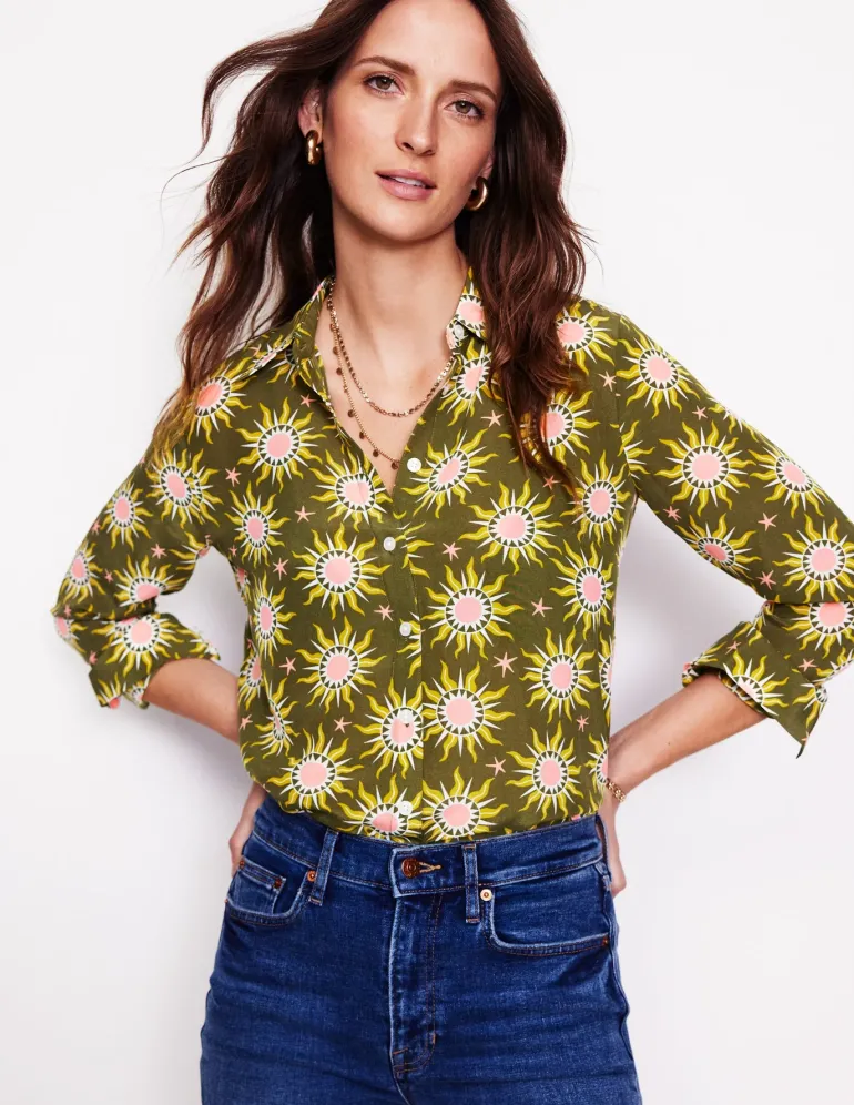 Sienna Silk Shirt-Woodland Green, Celestial-Boden Fashion