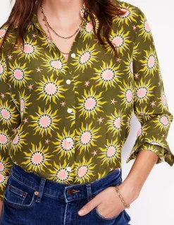 Sienna Silk Shirt-Woodland Green, Celestial-Boden Fashion
