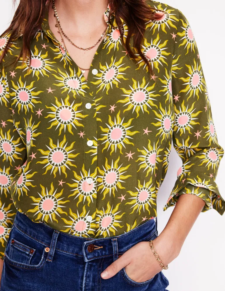 Sienna Silk Shirt-Woodland Green, Celestial-Boden Fashion