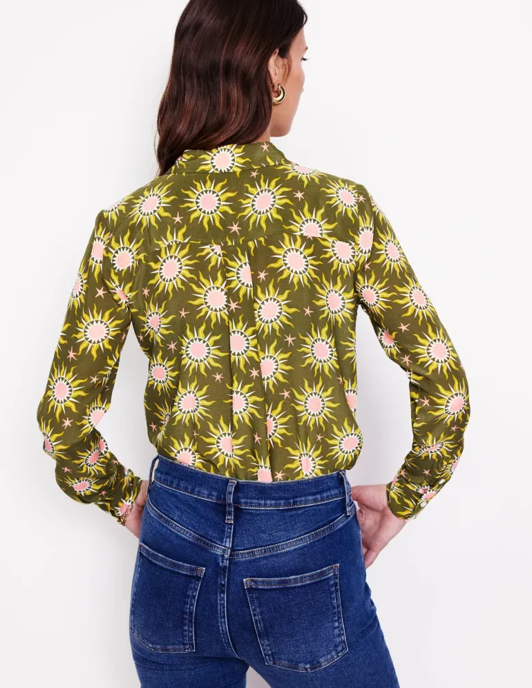 Sienna Silk Shirt-Woodland Green, Celestial-Boden Fashion