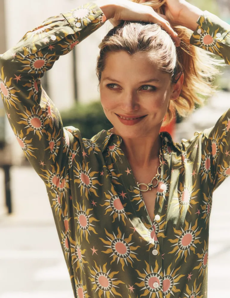 Sienna Silk Shirt-Woodland Green, Celestial-Boden Fashion