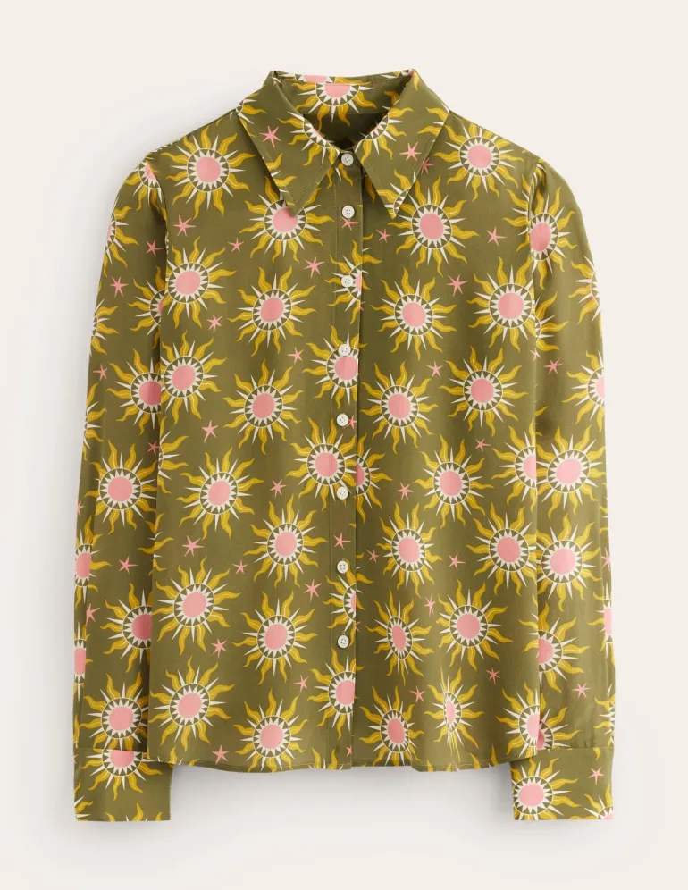 Sienna Silk Shirt-Woodland Green, Celestial-Boden Fashion