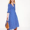 Smocked Button Tea Dress-Bright Blue, Abstract Dot-Boden Fashion