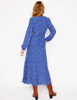 Smocked Button Tea Dress-Bright Blue, Abstract Dot-Boden Fashion