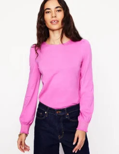 Smocked Cuff Supersoft Top-Tickled Pink-Boden Best