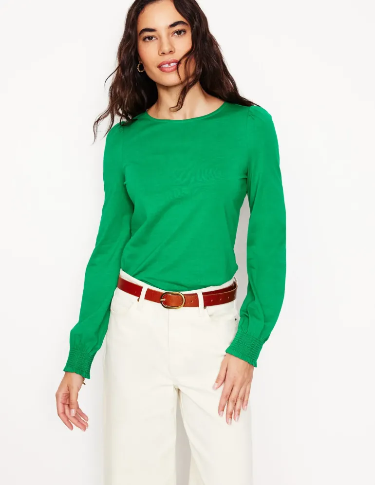 Smocked Cuff Supersoft Top-Rich Emerald-Boden Store