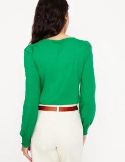 Smocked Cuff Supersoft Top-Rich Emerald-Boden Store