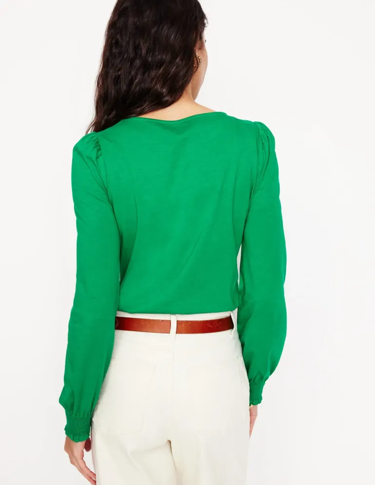 Smocked Cuff Supersoft Top-Rich Emerald-Boden Store