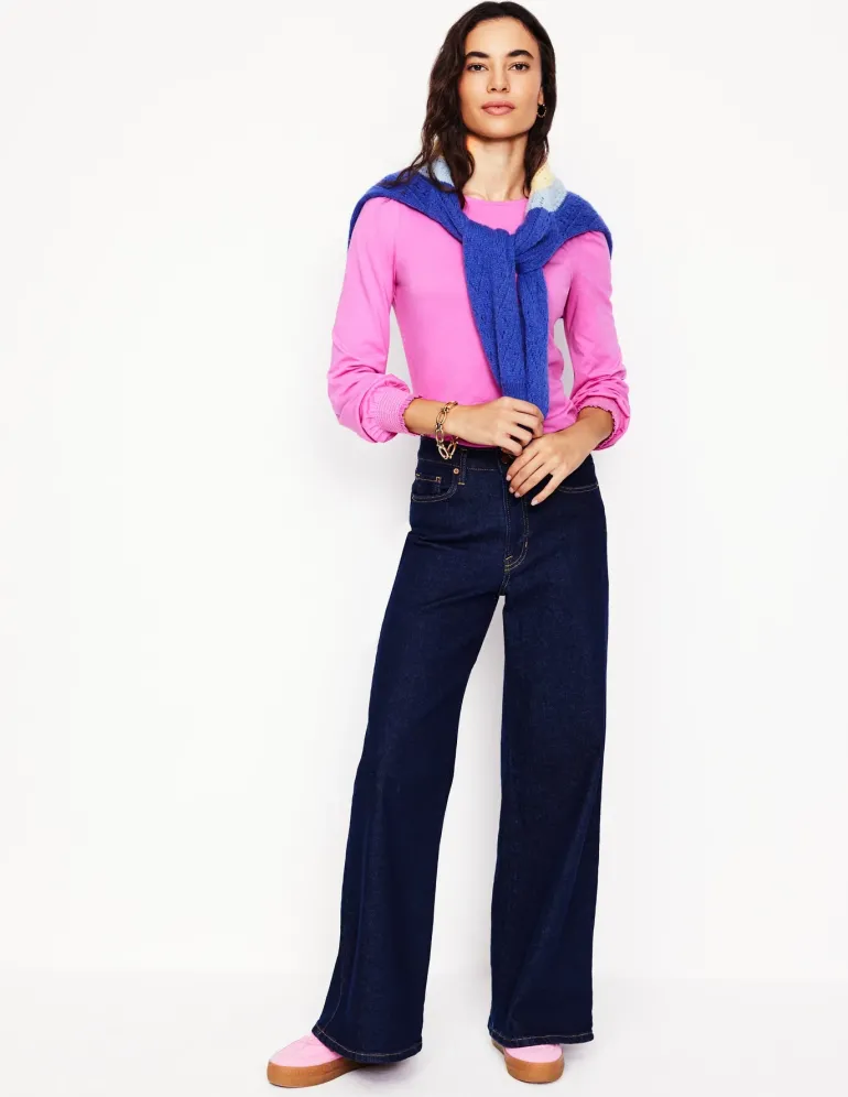 Smocked Cuff Supersoft Top-Tickled Pink-Boden Best