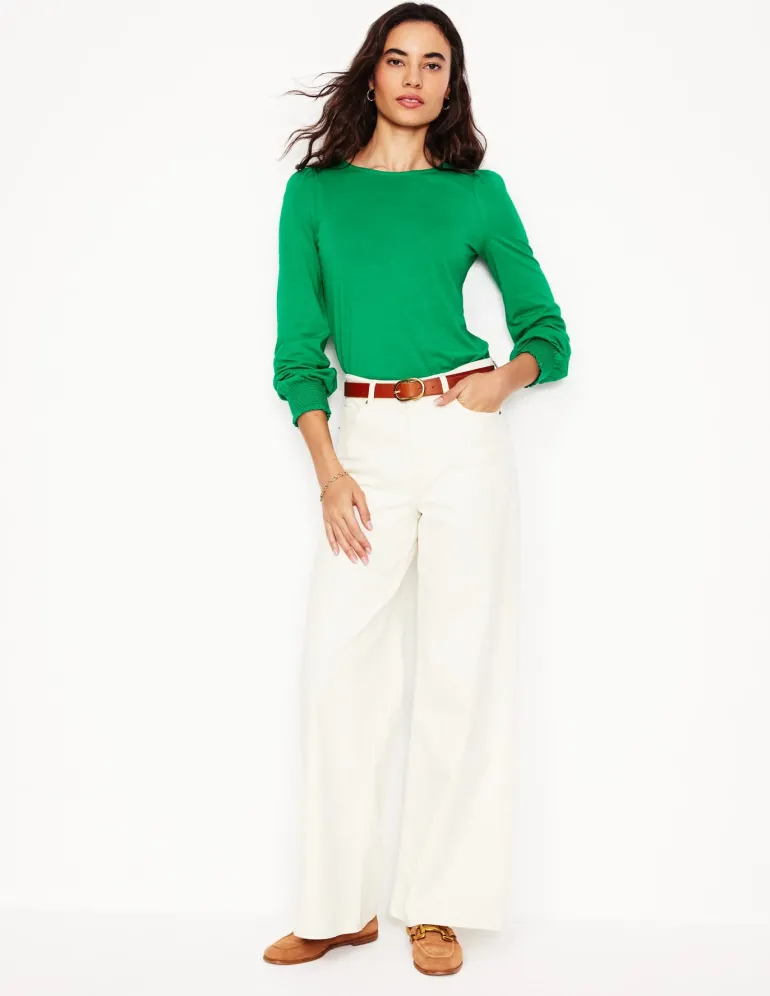 Smocked Cuff Supersoft Top-Rich Emerald-Boden Store