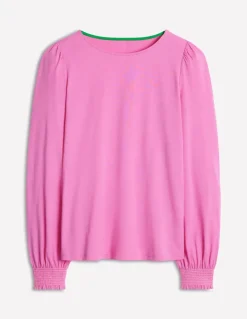 Smocked Cuff Supersoft Top-Tickled Pink-Boden Best