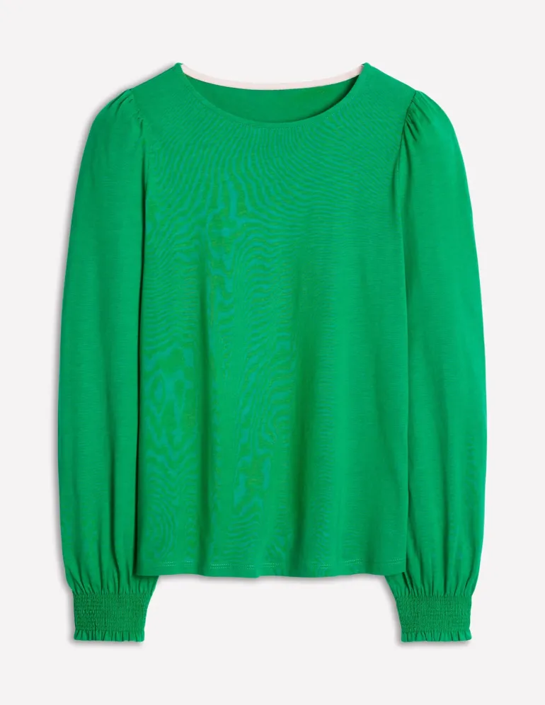 Smocked Cuff Supersoft Top-Rich Emerald-Boden Store