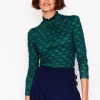 Smocked Neck Printed Top-Emerald, Lotus Stamp-Boden Cheap