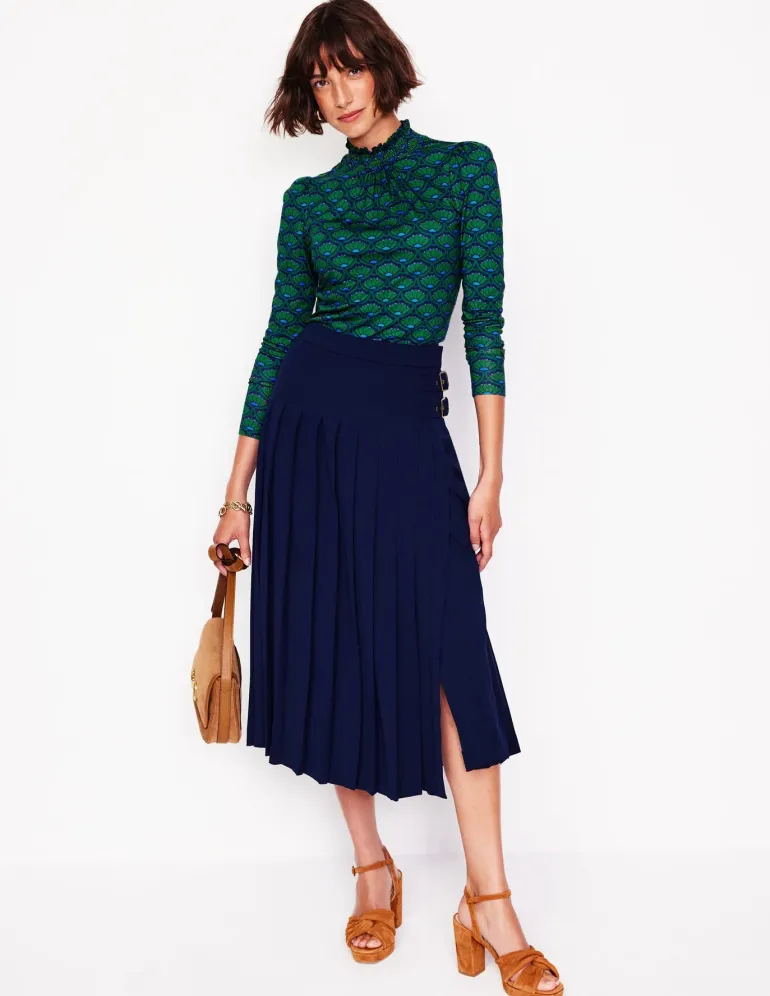 Smocked Neck Printed Top-Emerald, Lotus Stamp-Boden Cheap