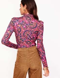 Smocked Neck Printed Top-Jam, Kaleidoscopic Paisley-Boden Sale