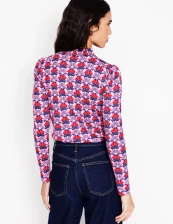 Smocked Neck Printed Top-Poppy Red, Daisy Bloom Geo-Boden Shop