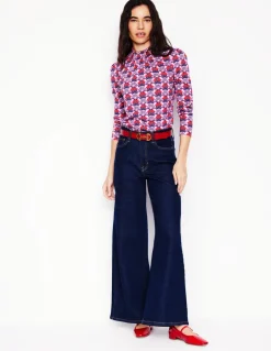 Smocked Neck Printed Top-Poppy Red, Daisy Bloom Geo-Boden Shop